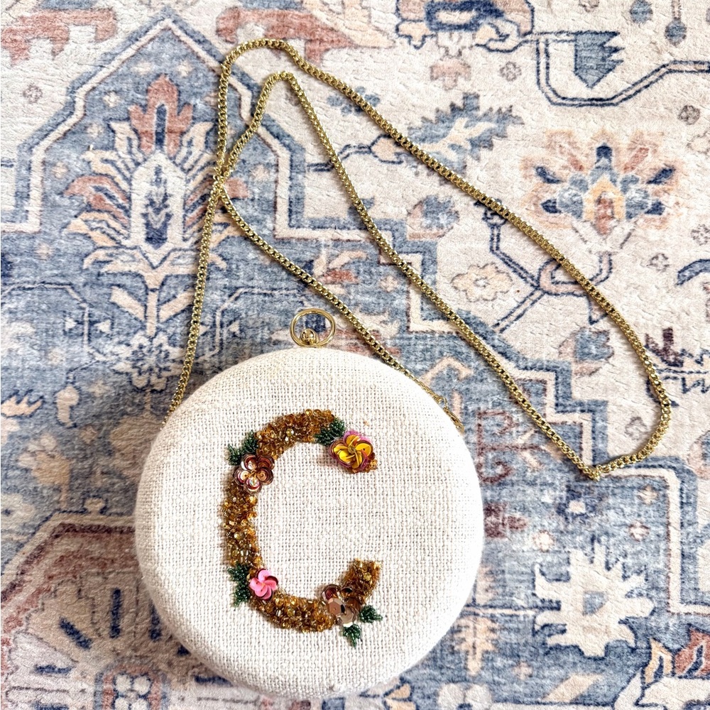 Embroidered Initial C Round Crossbody Bag – Cream - Picture 3 of 10